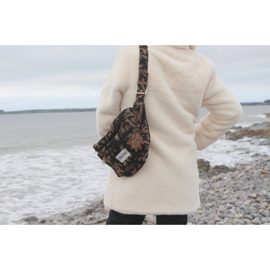 Giant bum bag black floral tapestry